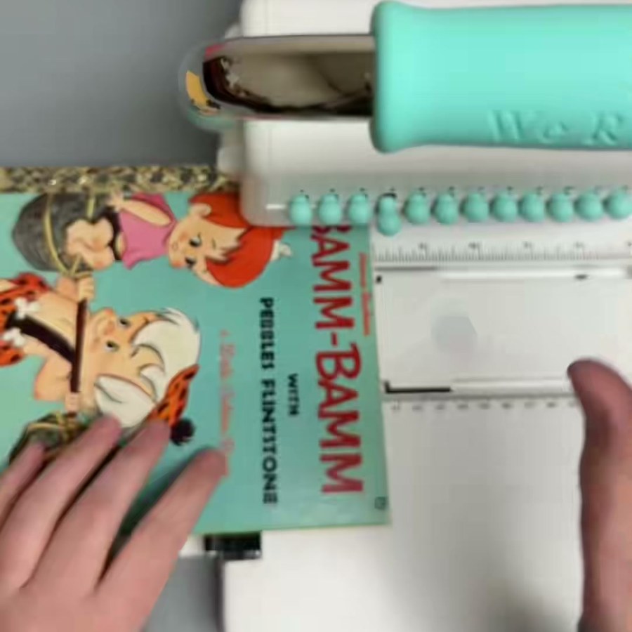 Bam-Bam Little Golden Book cover on the Cinch — handmade journal in progress